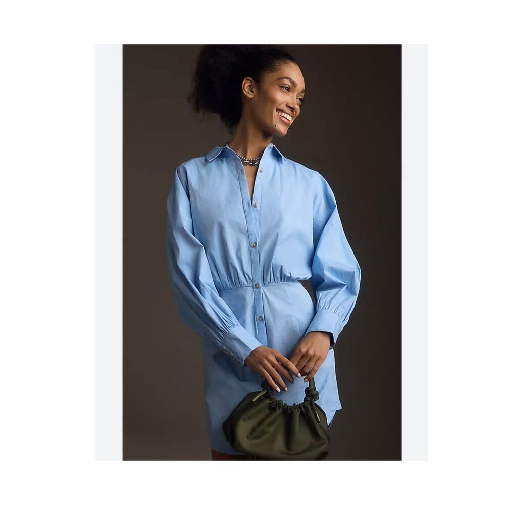 Maeve Long-Sleeve Poplin Mini Shirt Dress by Anthropologie XS - Picture 1 of 6